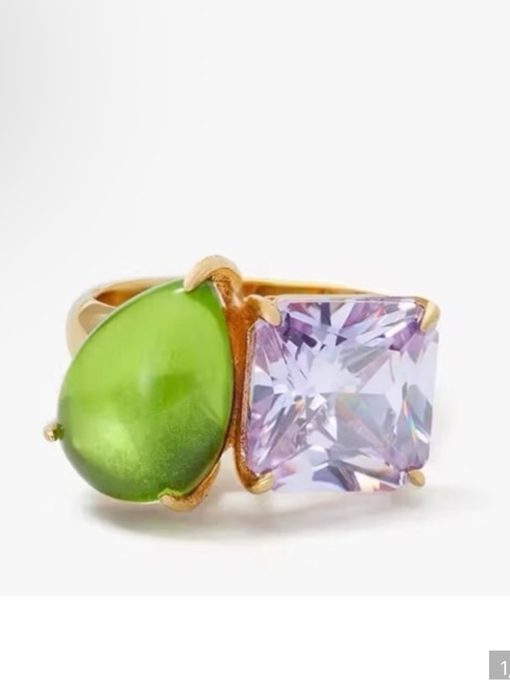 Kate Spade Showtime Green Purple Crystal Ring $98 NEW